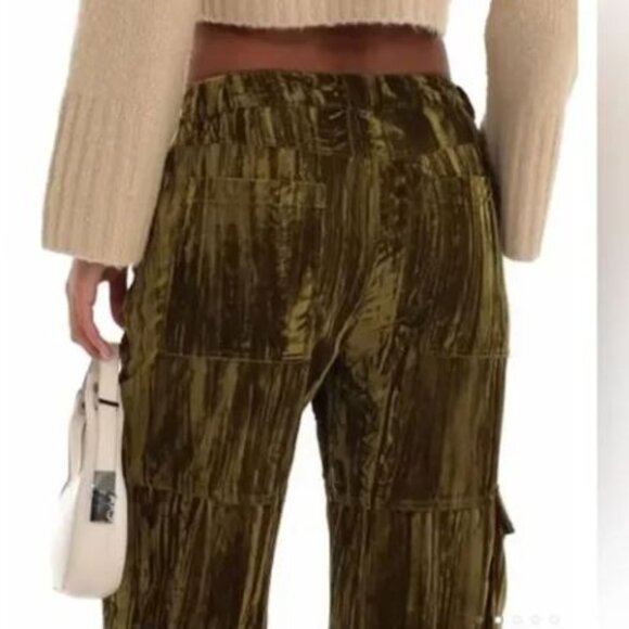 Pretty Garbage Griseta Velvet Burnout Cargo Wide Leg Baggy Pants in Olive Green - Picture 2 of 13